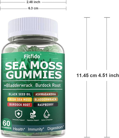 Irish Sea Moss 3000mg Gummies with Bladderwrack, Burdock Root & Manuka Honey - Immune, Thyroid & Detox Support - Seamoss Supplement, Extra Strength - Sugar Free & Vegan (60 Count, Raspberry)