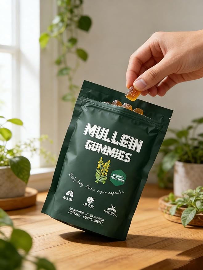 MOYEE Mulleva Mullein Gummies,Daily Respiratory Health Gummies, | 1000mg Mullein Leaf herb Extract, Pear Flavor, Lung Health & Sinus Relief (60 Count,30 Day Supply)