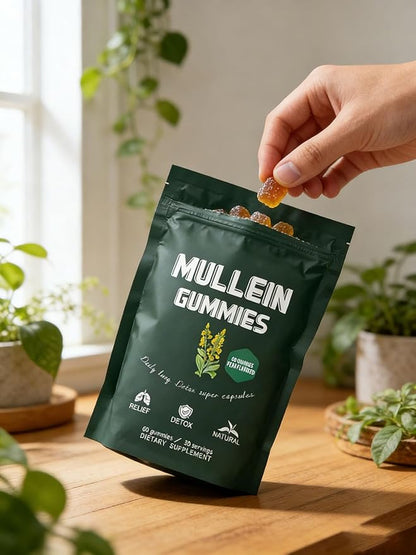 MOYEE Mulleva Mullein Gummies,Daily Respiratory Health Gummies, | 1000mg Mullein Leaf herb Extract, Pear Flavor, Lung Health & Sinus Relief (60 Count,30 Day Supply)