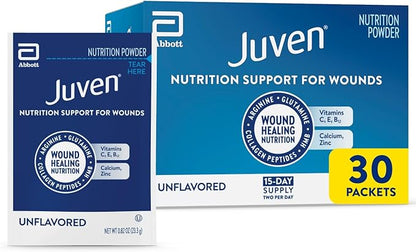 Juven Therapeutic Nutrition Drink Powder Including Collagen Peptides, Amino Acids, and HMB For Wound Healing Support, Unflavored, 30 Packets