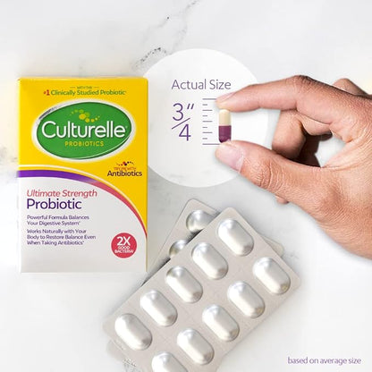Culturelle Ultimate Strength Probiotic for Men and Women, Most Clinically Studied Probiotic Strain, 20 Billion CFUs, Supports Occasional Diarrhea, Gas & Bloating, Non-GMO, 20 Count