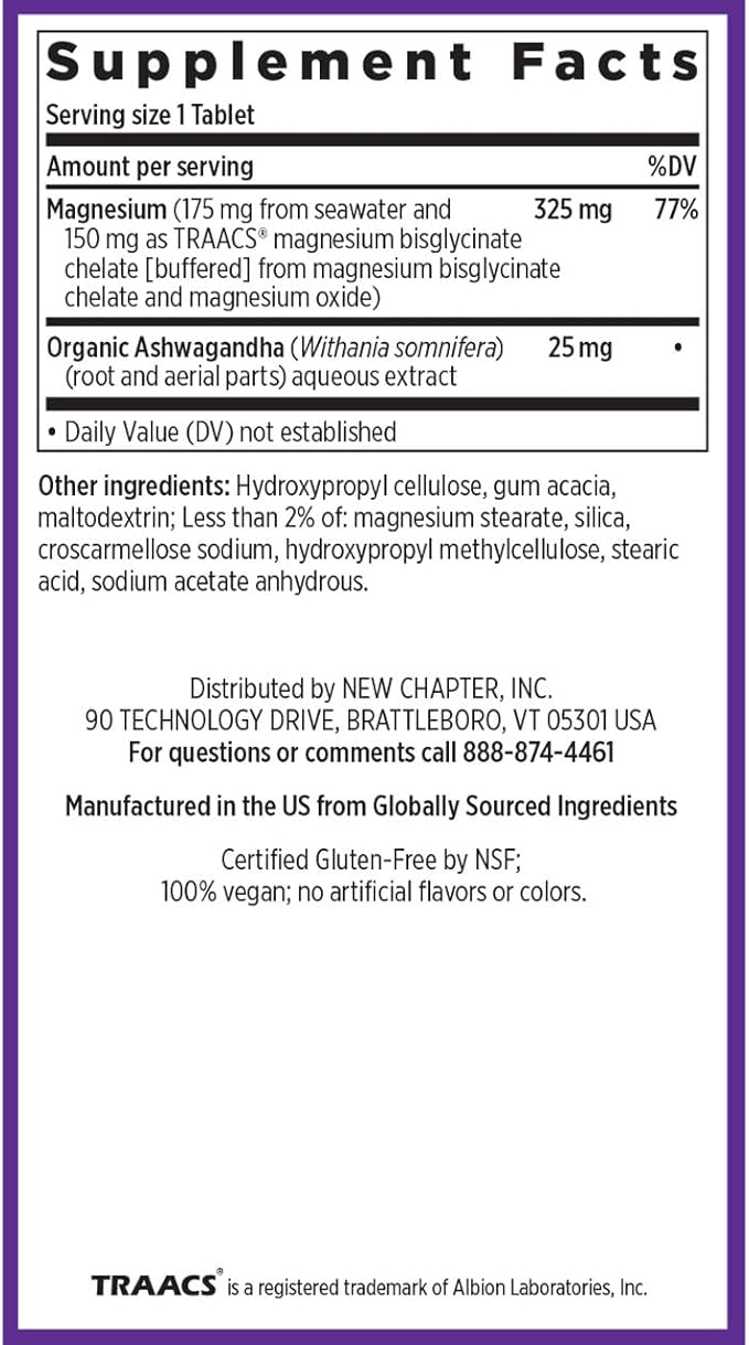 New Chapter Magnesium + Ashwagandha Supplement, 325 mg with Magnesium Glycinate for Muscle Relaxation & Recovery, Heart, Nerve & Bone Health, 2.5X Absorption,Non-GMO-90 ct (3 Month Supply),(Pack of 2)