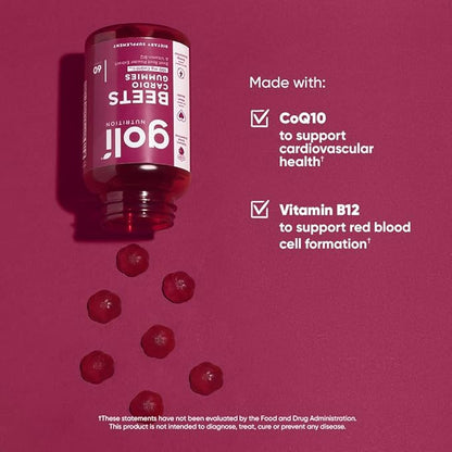 Goli Beets Cardio Gummies with CoQ10 and Vitamin B12 - Beetroot Extract - Cardiovascular Wellness - Vegan, Non-GMO, Gluten-Free