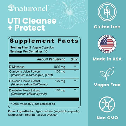 UTI Cleanse + Protect (3 Pack) Urinary Tract Support with D-Mannose, Cranberry, Hibiscus & Dandelion | Advanced Formula, Dietary Supplement - Non-GMO, Made in USA, GMP Certified