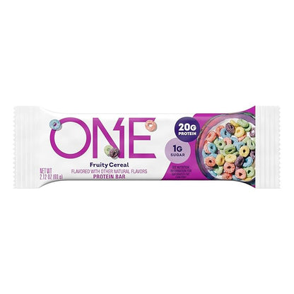 ONE Protein Bars, Fruity Cereal, Gluten Free with 20g Protein and 1g Sugar, Pantry Staples, 2.12 oz (12 Count), Packaging May Vary