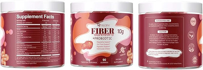 Migcopat Sugar Free Fiber Supplement, 10g Fiber Gummies for Adults, Apple Flavor with Probiotics, Vitamin C, ACV, Inulin, Support Digestive Health, 90 Count (Pack of 2)