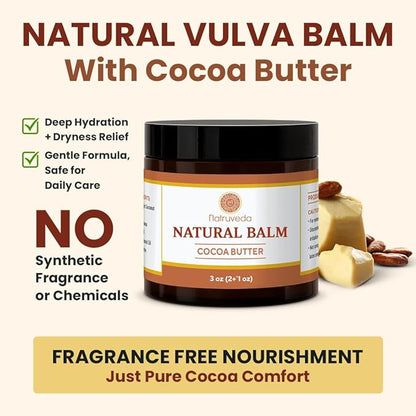 Vulva Balm for Women – No added Fragrance, Vaginal Moisturizer Cream, Hormone-Free, Vulva Cream for Dryness and Itching, Feminine Balm, Wet Hydration (3 oz, Cocoa Butter)