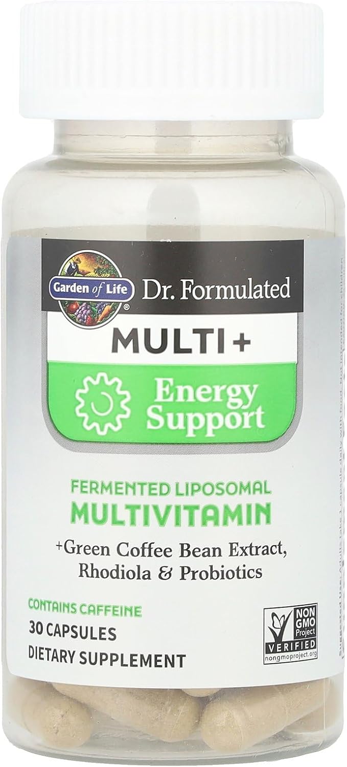 Garden of Life Dr. Formulated Multi+ Energy Support Capsule with Green Coffee Bean, Rhodiola & Probiotics – Energy and Immune Support, Non-GMO, Gluten-Free, 30 Capsules