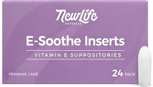 NewLife Naturals Vitamin E Vaginal Suppositories 38IU ESoothe - Moisture & Hydration Support - All Natural Estrogen Free Feminine Care - 24 Inserts