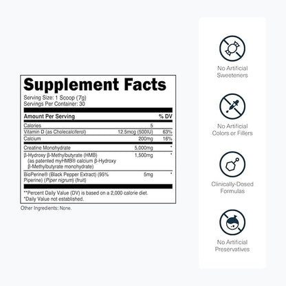 Transparent Labs Creatine HMB - Creatine Monohydrate Powder with HMB for Muscle Growth, Increased Strength, Enhanced Energy Output, and Improved Athletic Performance - 30 Servings, Unflavored