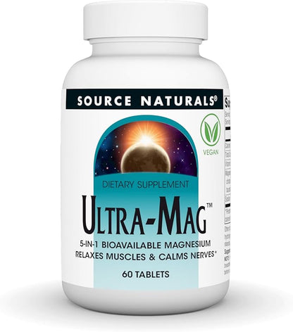 Source Naturals Ultra-Mag, 5 in 1 -Bioavailable Magnesium, Maintains Muscle & Nerve Function* - 60 Vegan Tablets