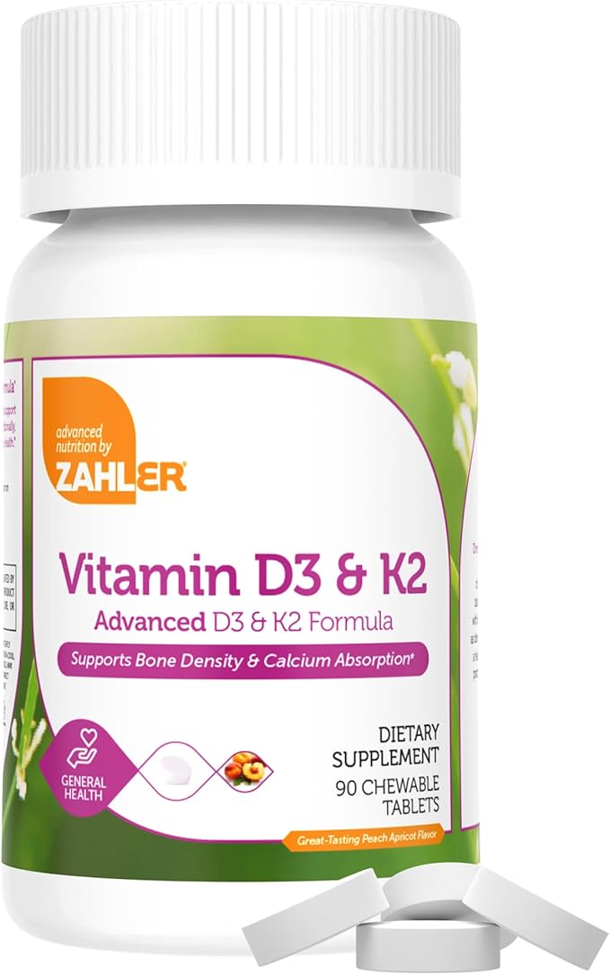 Zahler - Vitamin D3 & K2 Chewable Supplement (90 Count) - Certified Kosher K2 D3 Vitamin 5000 IU Delicious Chew Tablet - Vitamin D & K2 for Calcium Absorption, Bone Density & Immune Support