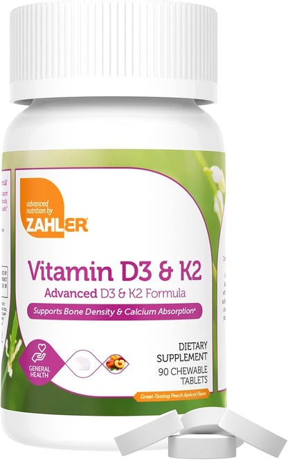 Zahler - Vitamin D3 & K2 Chewable Supplement (90 Count) - Certified Kosher K2 D3 Vitamin 5000 IU Delicious Chew Tablet - Vitamin D & K2 for Calcium Absorption, Bone Density & Immune Support