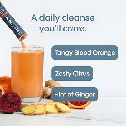 Hydralyte Liver Support + Electrolyte Mix with Milk Thistle, Turmeric, Ginger, Prickly Pear, Green Tea Extract Formulated for Rapid Rehydration (Blood Orange Ginger, 20 Packets)