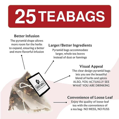 BREWIX, Hibiscus Orange Tea Bags (25 Plant Based Tea Bags) Caffeine-Free, Made with Real - Hibiscus Flowers, Rosehip, Orange Peel, Raspberry Leaf | Contains Antioxidants & Support Overall Health