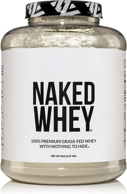 NAKED Whey 5LB 100% Grass Fed Unflavored Whey Protein Powder - Only 1 Ingredient, NSF Certified, Undenatured, Gluten Free, Soy Free, Promote Muscle Growth and Recovery - 76 Servings