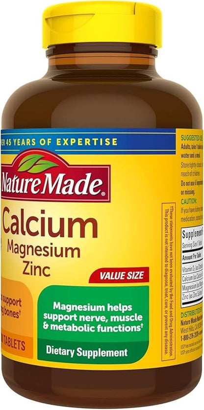 Nature Made Calcium, Magnesium & Zinc w. Vitamin D Tablets Value Size 300 Ct (3 Pack of 300)（Packaging may vary）