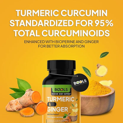 Turmeric Curcumin Supplement with BioPerine & Ginger, Turmeric Curcumin with Black Pepper 1950mg for Max Absorption Joint Support- Non-GMO Turmeric Supplement, Vegan, 240 Capsules