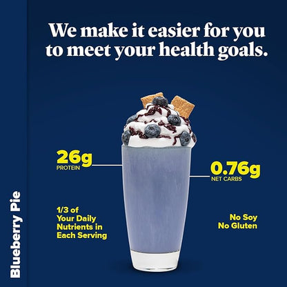 Keto Chow Blueberry Pie - Keto Meal Replacement Shake Powder - Nutritionally Complete - Low Carb - Delicious Easy Meal Substitute - Protein Rich & Dairy Free - Single Meal Serving