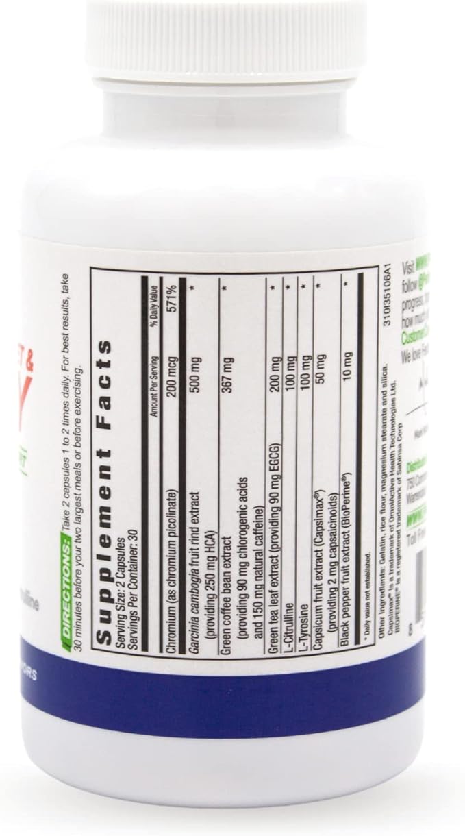 PERFORMANCE INSPIRED Nutrition Diet & Energy Capsules – Natural Green Coffee, Garcinia Cambogia & Green Tea – Supports Energy & Metabolism – 60 Count