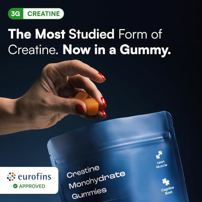 Creatine Monohydrate Gummies - Supports Muscle Growth, Recovery & Brain Function - Convenient & Easy to Take - Great Tasting Peach Flavor - 1g per Gummy, Low Sugar - 90 Count (Peach)