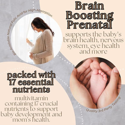 Research Labs Prenatal Vitamins for Women 2 Fer 1 Ad: 6X More Bioavailable Methylated Folate Folic Acid MTHF 5 | Supports Brain Development, Healthy Growth