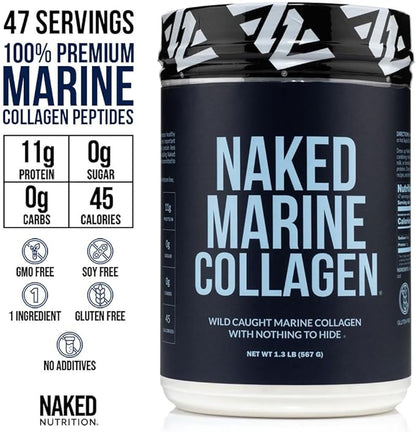 NAKED Marine Collagen Peptides Protein Powder - Unflavored - from Wild Caught Cod - Paleo Friendly, Non-GMO, Soy-Free, Gluten-Free - 47 Servings