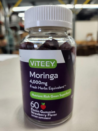 Viteey Moringa Gummies - 4,000mg [from 400mg of 10:1 Extract] of Moringa Supplement Super Greens Gummies - Antioxidant Wellness and Digestive Support - Vegan, Gluten Free - 60 Count