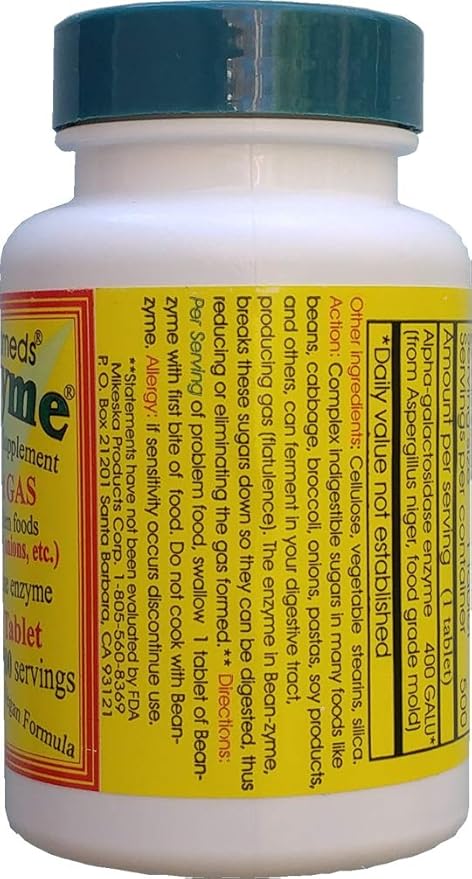 Bean-Zyme Gas Relief for Adults Extra Strength (500 ct) is 400 GAUL per Tablet Alpha Galactosidase, Vegan, Cost Less, Digestive Enzyme Dietary Supplement Natural Food Enzyme