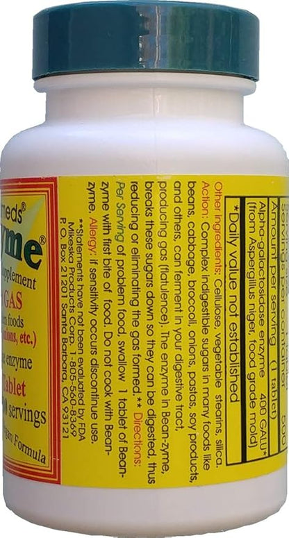 Bean-Zyme Gas Relief for Adults Extra Strength (500 ct) is 400 GAUL per Tablet Alpha Galactosidase, Vegan, Cost Less, Digestive Enzyme Dietary Supplement Natural Food Enzyme