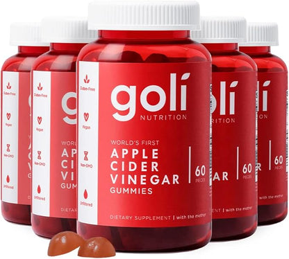 Goli Apple Cider Vinegar Gummies - Worlds First ACV Gummy with Vitamin B12, Beetroot & Pomegranate - Vegan, Non-GMO, Gluten-Free, 300 Count (5 Pack)