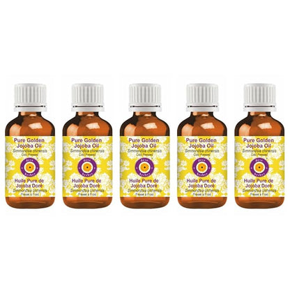 dève herbes Pure Golden Jojoba Oil (Simmondsia chinensis) Cold Pressed (Pack of Five) 100ml X 5 (16.9 oz)