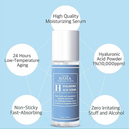Cos De BAHA Hyaluronic Serum 4 Fl Oz – Pure Sodium Hyaluronate 10,000 ppm Hydrating Face Serum for Dry & Dehydrated Skin – Lightweight Fragrance-Free Korean Skincare Formula (120 ml)