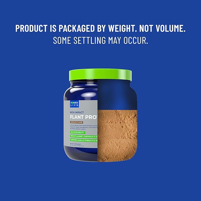 POWERLIFE High Impact Plant Protein Powder with 3000 MG of HMB, Plant-Based, No Sugar Added, Vegan, Keto Friendly, Non-GMO (Chocolate - New Formula)