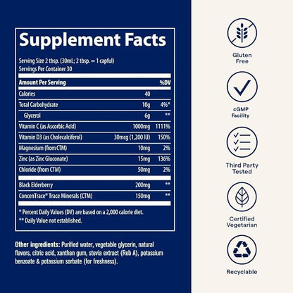 Trace Minerals Immunity+ - Liquid Supplement for Healthy Body & Immune Support - Elderberry Multivitamin - Formulated with Ionic Trace Minerals - Sugar-Free - Mixed Berry - 30 fl oz (30 Servings)