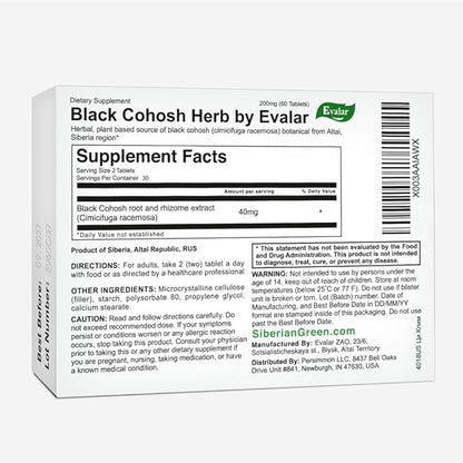 Evalar Black Cohosh Cimicifuga Herbal Extract Siberian Ci-Klim Vegan 60 Tabs