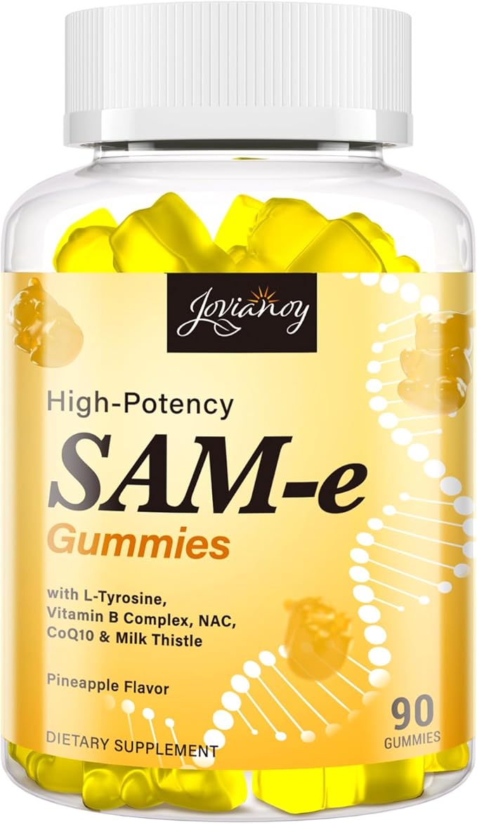 Jovianoy SAM-e Gummies with L-Tyrosine, Vitamin B Complex & NAC, CoQ10, High-Potency SAM-e Supplement - Pineapple Flavor, for Mood, Joint, Cognitive & Liver Detox, Vegan Friendly, 90 Gummies