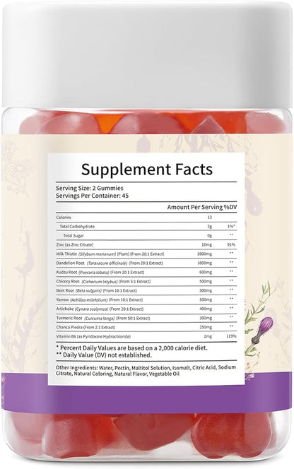 Milk Thistle Gummies with 2000MG Extract, Liver Health Support Gummies, Silymarin Milk Thistle Supplement with Artichoke, Dandelion, Turmeric Curcumin, No Sugar, for Adults, Vegan, 90 Count
