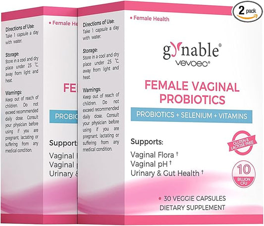 Gynable Vaginal Probiotics for Women Odor & Itch Support, Urinary | pH Balance, Female Probiotics 10 Billion CFU Lactobacillus Probiotics Blend,Selenium-Vitamin C/E/D3 Promote Immune Health,60 Count