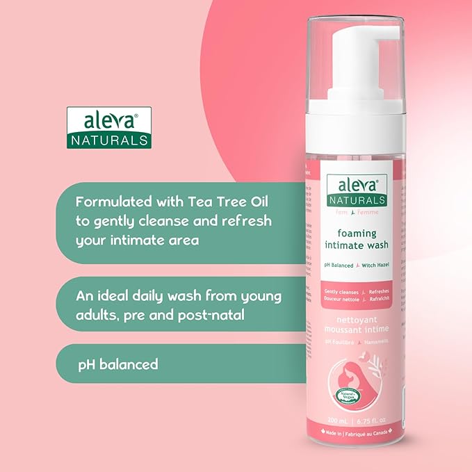 Aleva Naturals Foaming Intimate Wash, Cleanses & Refreshes Women's Intimate Areas, pH Balanced, Natural & Organic Formula, Economy Pack - 6x200ml, Clear, 37882