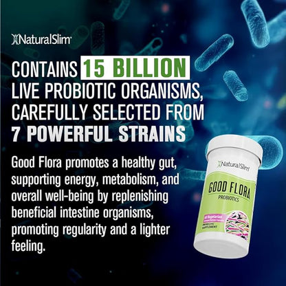 NaturalSlim Good Flora, Probiotics for Women & Men - Gut Health Supplements with 7 Powerful Strains for De-Bloating & Vitality - Probiotics for Digestive Health, 60 Vegetarian Capsules, 2 Pack