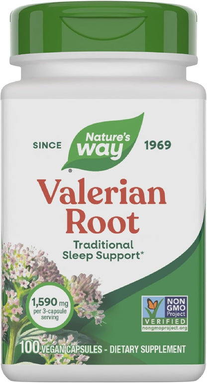 Nature's Way Valerian Root, Traditional Sleep Support*, Non-GMO Project Verified, Gluten Free, Vegan, 100 Capsules (Packaging May Vary)