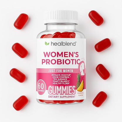 healblend Women’s Probiotic Gummies – Supports Intimate Health, Odor Control, pH & Yeast Balance, Digestive & Immune Support – Daily Probiotic Supplement for Women - Pineapple Flavor - 60 Count (1)