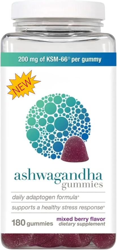 Ashwagandha Gummies with KSM-66, Mixed Berry Flavor, 180 Count, Daily Adaptogen Formula, 200mg per Gummy, Stress Support Supplement