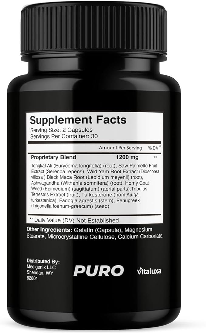 Puro Vitality Boost - Puro Pills Premium Blend Supplement Maximum Strength Daily Natural Vitamins Booster Capsules, Pure Performance Support Advanced Formula Overall Health Wellness (60 Capsules)