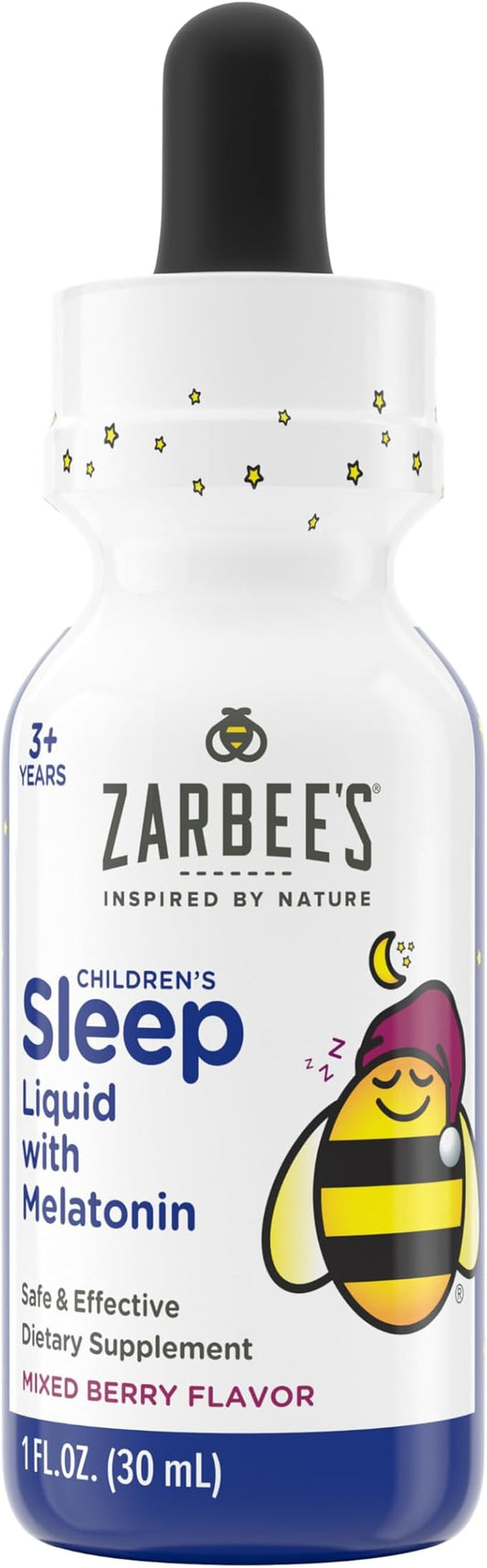 Zarbee's Kids Melatonin Sleep Supplement Liquid, 1mg Melatonin, Drug-Free & Effective, Easy to Take Natural Berry Flavor for Kids Ages 3 and Up, 1 Fl Oz Bottle