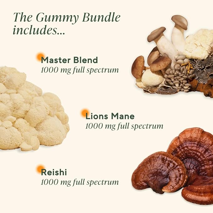OM MUSHROOM SUPERFOOD Mushroom Gummies Variety Pack – Lion’s Mane Focus, Reishi Relax & Master Blend Multivitamin – Supports Brain, Mood, Immune & Overall Wellness – 3 Pack, 40 Count Each.