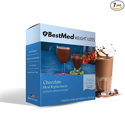 BestMed Chocolate Pudding & Shake Mix – Low Carb, Low Sugar, Low Calorie, Gluten Free, Keto Friendly Meal Replacement (7 Count)