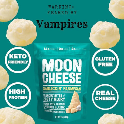 Moon Cheese Garlickin' Parmesan Cheese Bites, 2 Ounce, 3-Pack, Crunchy, Protein Rich Cheese Snack, 100% Real Cheese