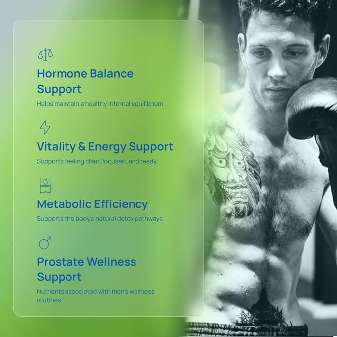 DIM Supplement for Men 300mg | Hormone Support & Balance Formula | Extra Strength Men's Fitness & Vitality Booster with Diindolylmethane, CDG & Sulforaphane | Gluten-Free | 60 Capsules